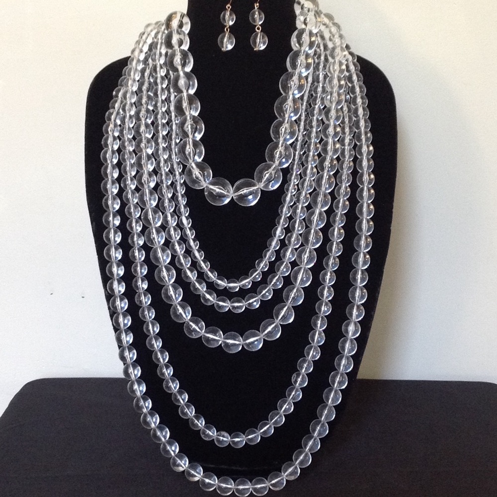 Multi layered lucite necklace with earrings